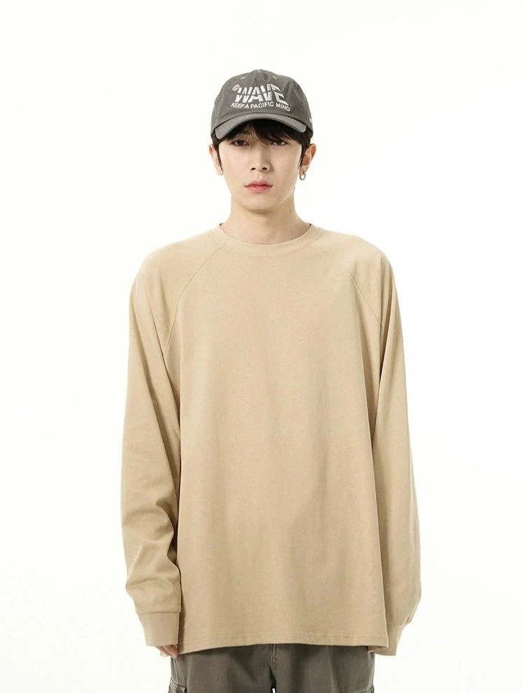 Oversized Long Cuff-Sleeve Crewneck Tee - Image 8