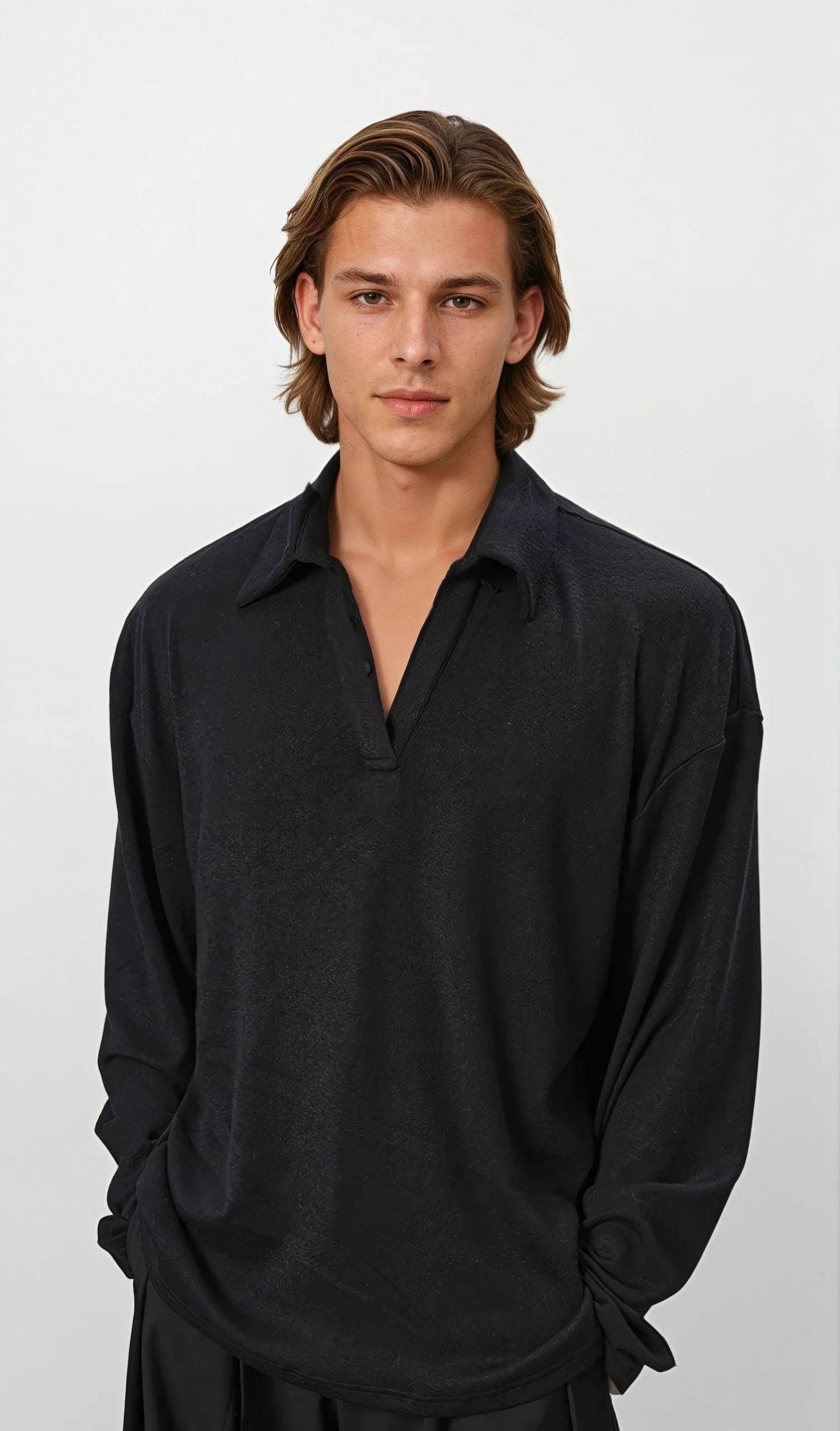 Oversized Long Sleeve V-Neck Polo Top - Image 3