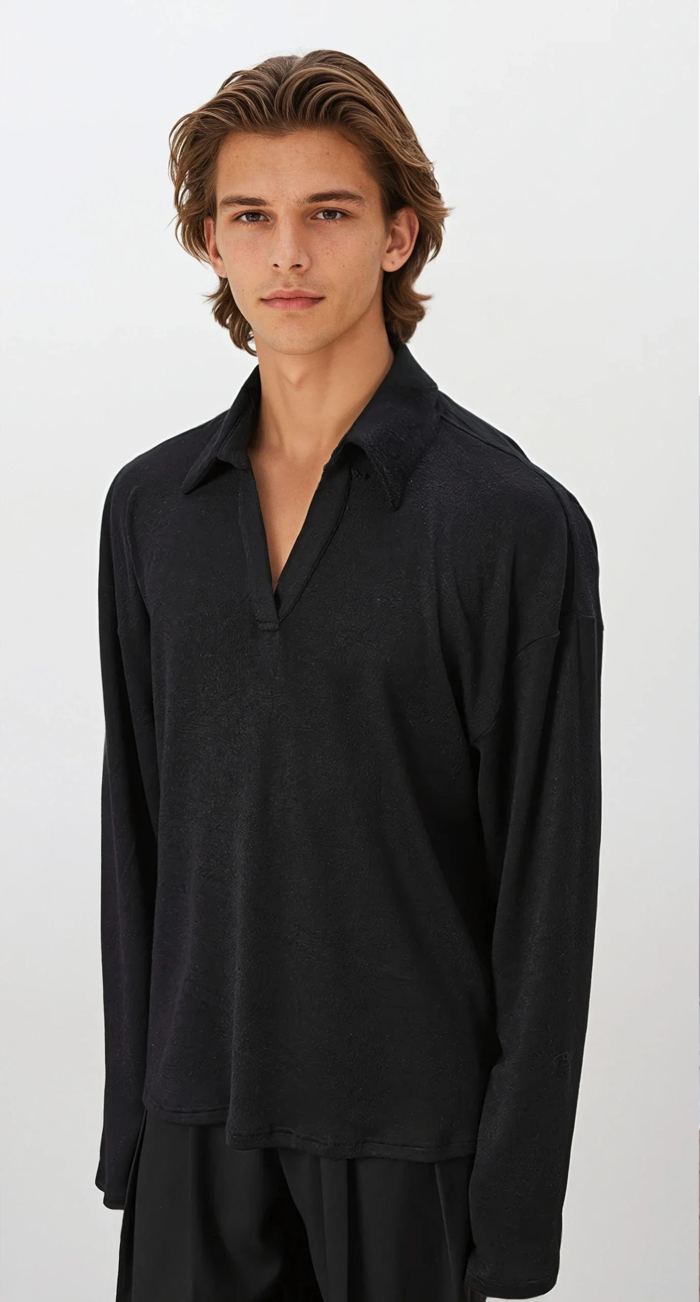 Oversized Long Sleeve V-Neck Polo Top - Image 4