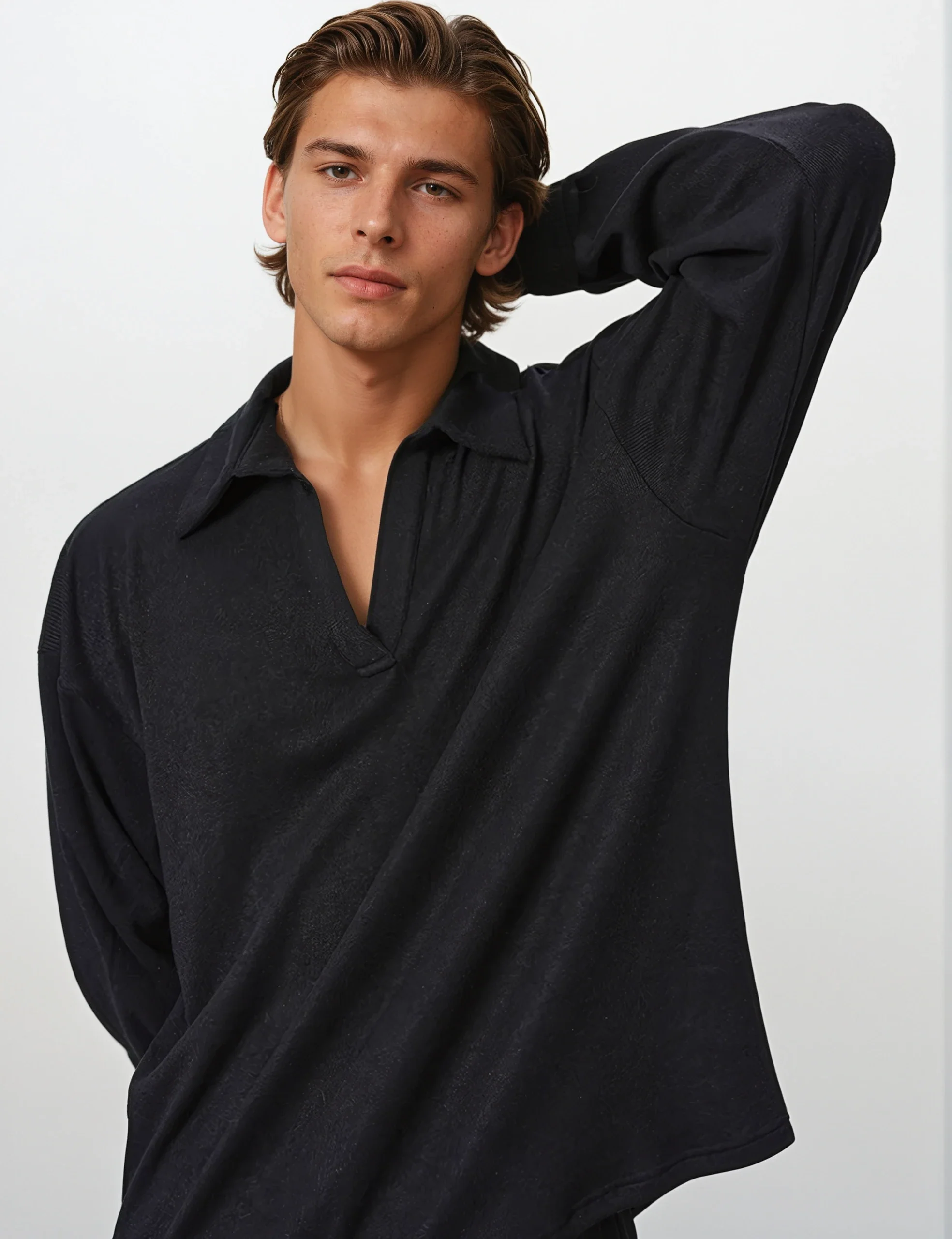 Oversized Long Sleeve V-Neck Polo Top - Image 5