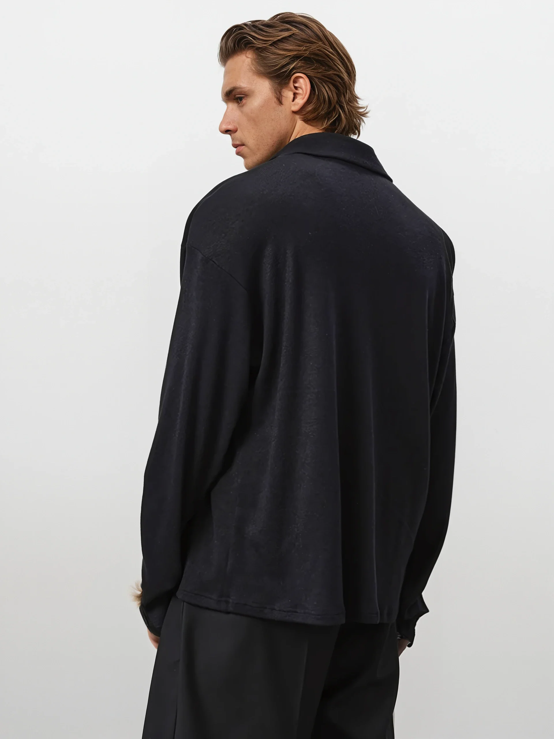 Oversized Long Sleeve V-Neck Polo Top - Image 6