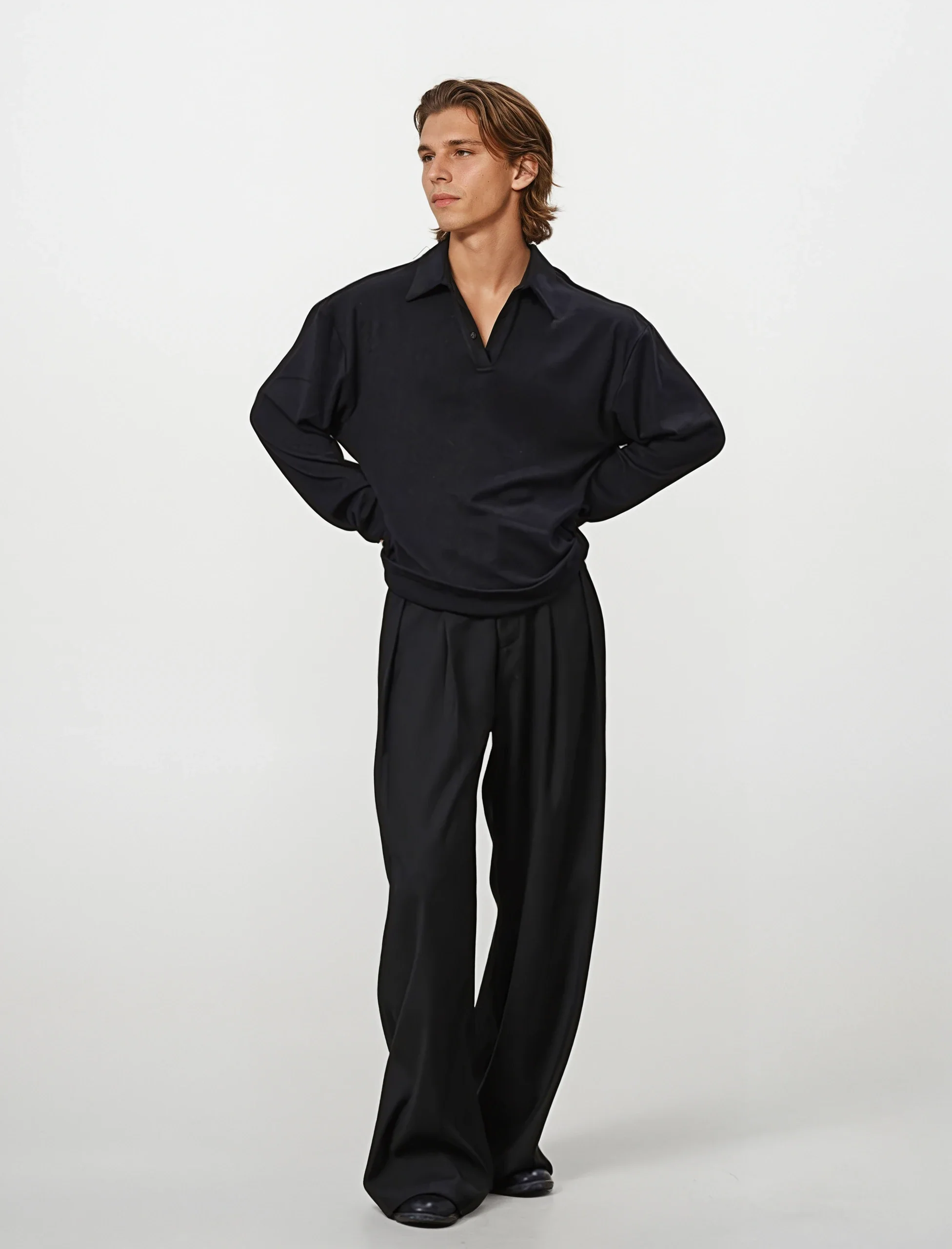 Oversized Long Sleeve V-Neck Polo Top - Image 7