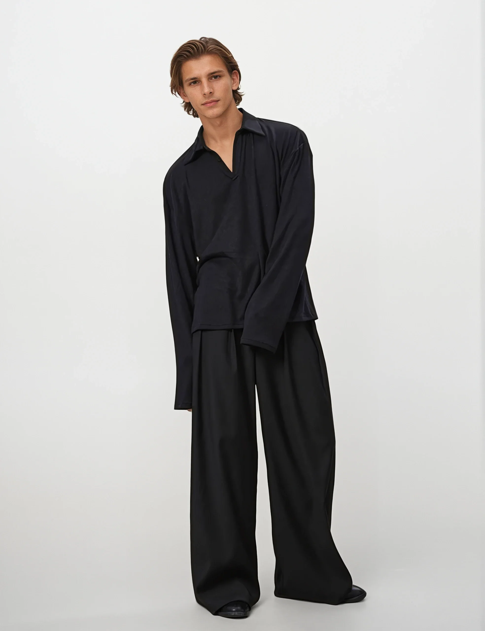 Oversized Long Sleeve V-Neck Polo Top - Image 8
