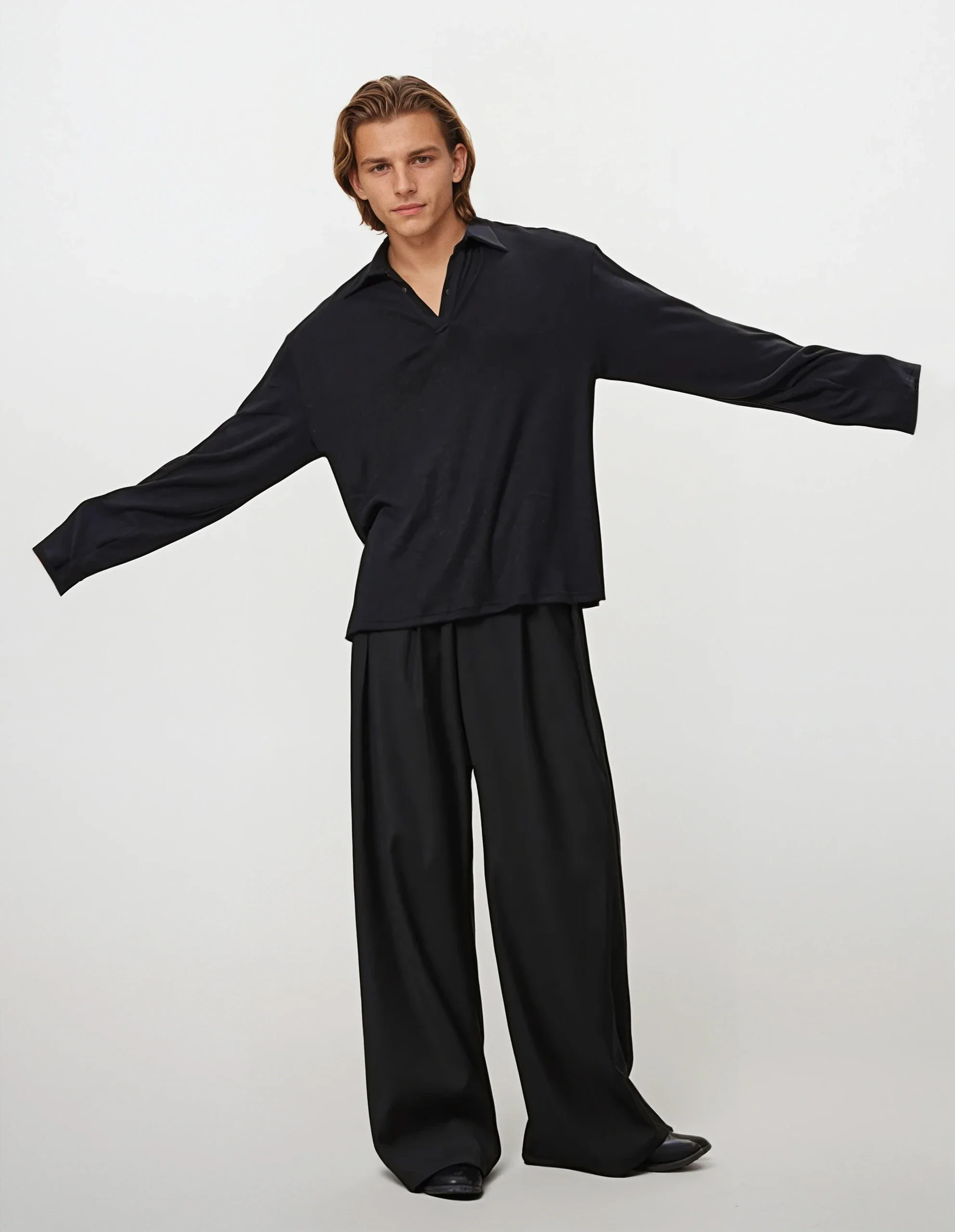 Oversized Long Sleeve V-Neck Polo Top - Image 9
