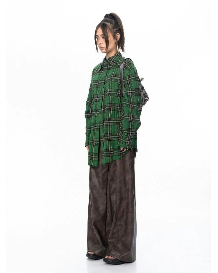 Oversized Longline Plaid Lightweight Flannel - Image 5