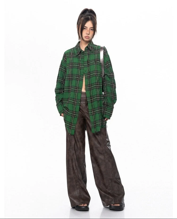 Oversized Longline Plaid Lightweight Flannel - Image 7