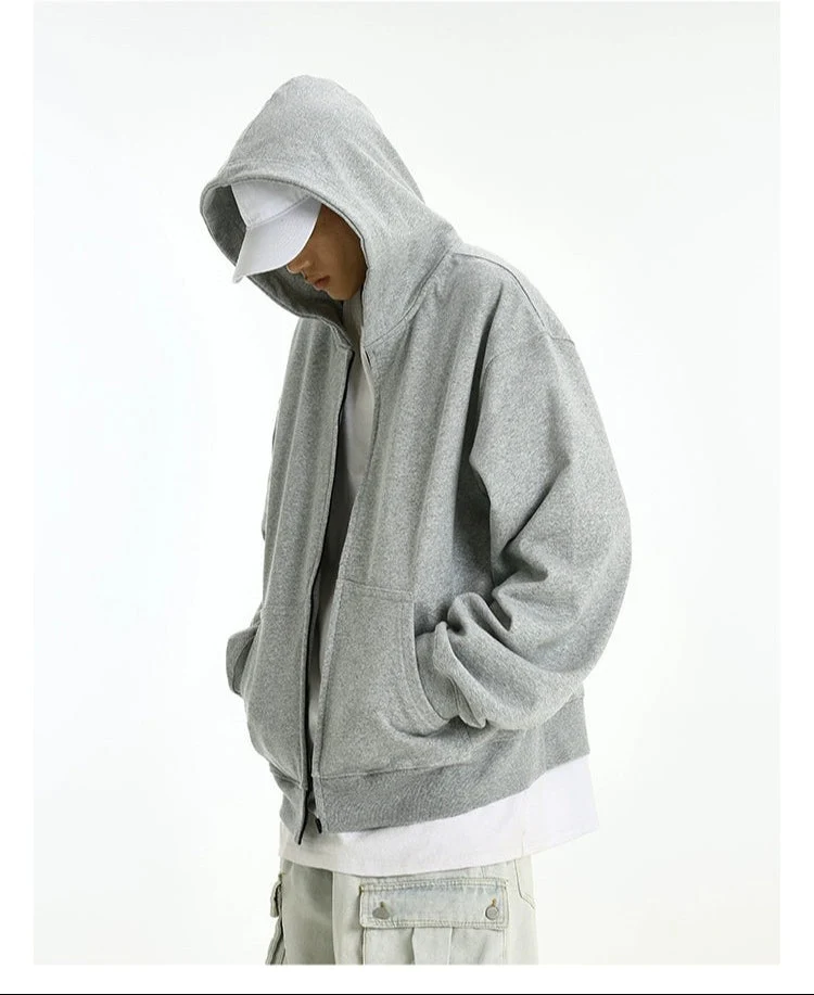 Oversized Mid-Crop Zip-Up Lightweight Hoodie with Pockets - Image 4