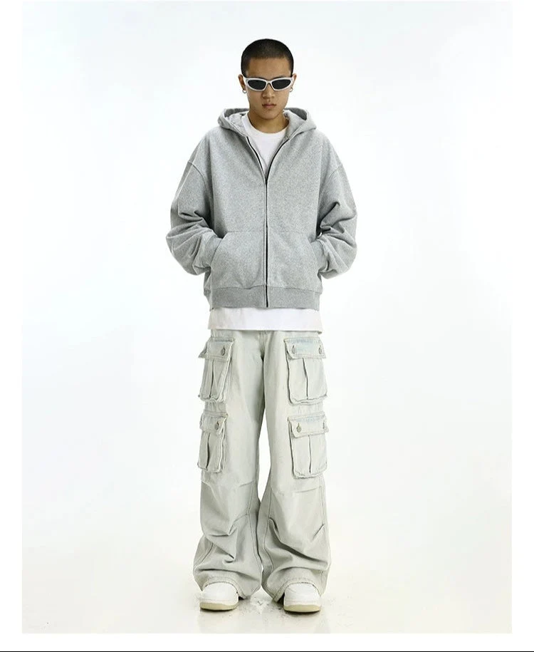 Oversized Mid-Crop Zip-Up Lightweight Hoodie with Pockets - Image 5