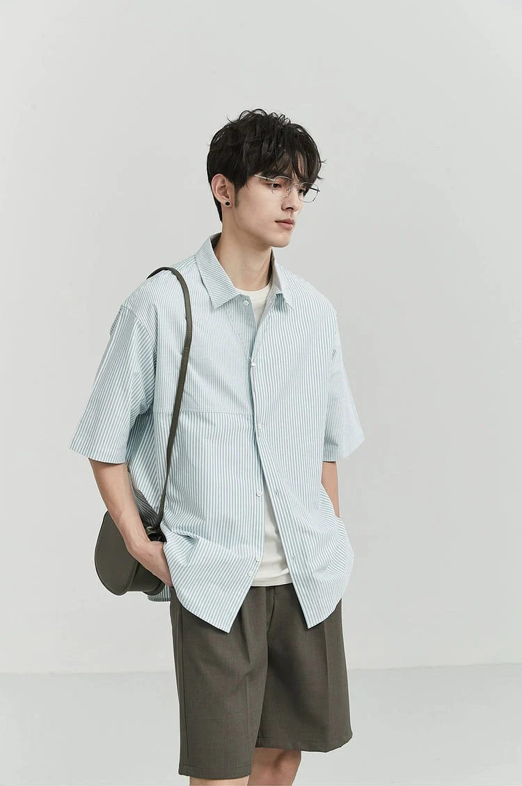 Oversized Narrow Striped Short-Sleeve Button-Up Shirt - Image 15