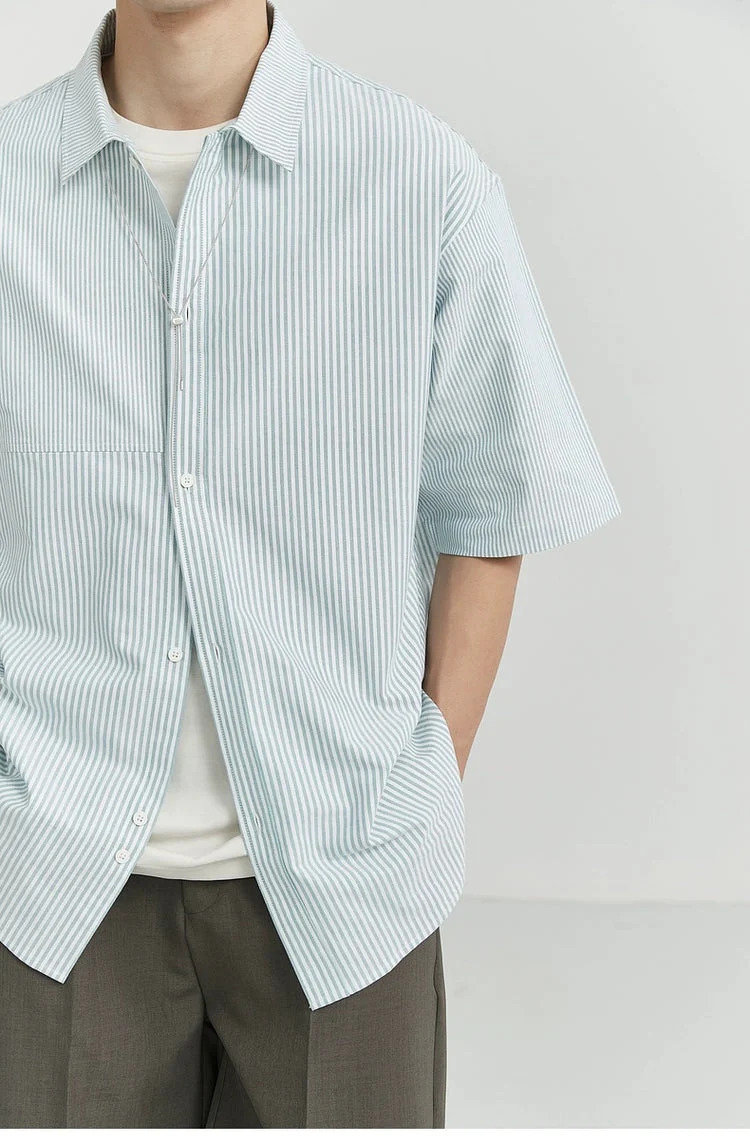 Oversized Narrow Striped Short-Sleeve Button-Up Shirt - Image 16