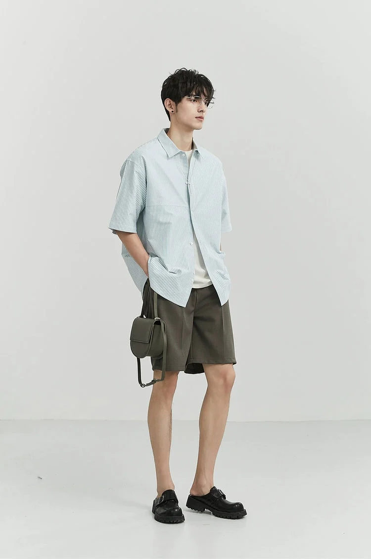 Oversized Narrow Striped Short-Sleeve Button-Up Shirt - Image 17