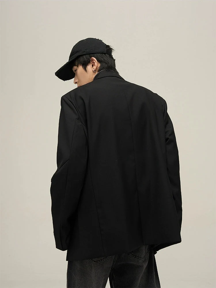 Oversized Notched Lapel Blazer with Structured Shoulders - Image 11