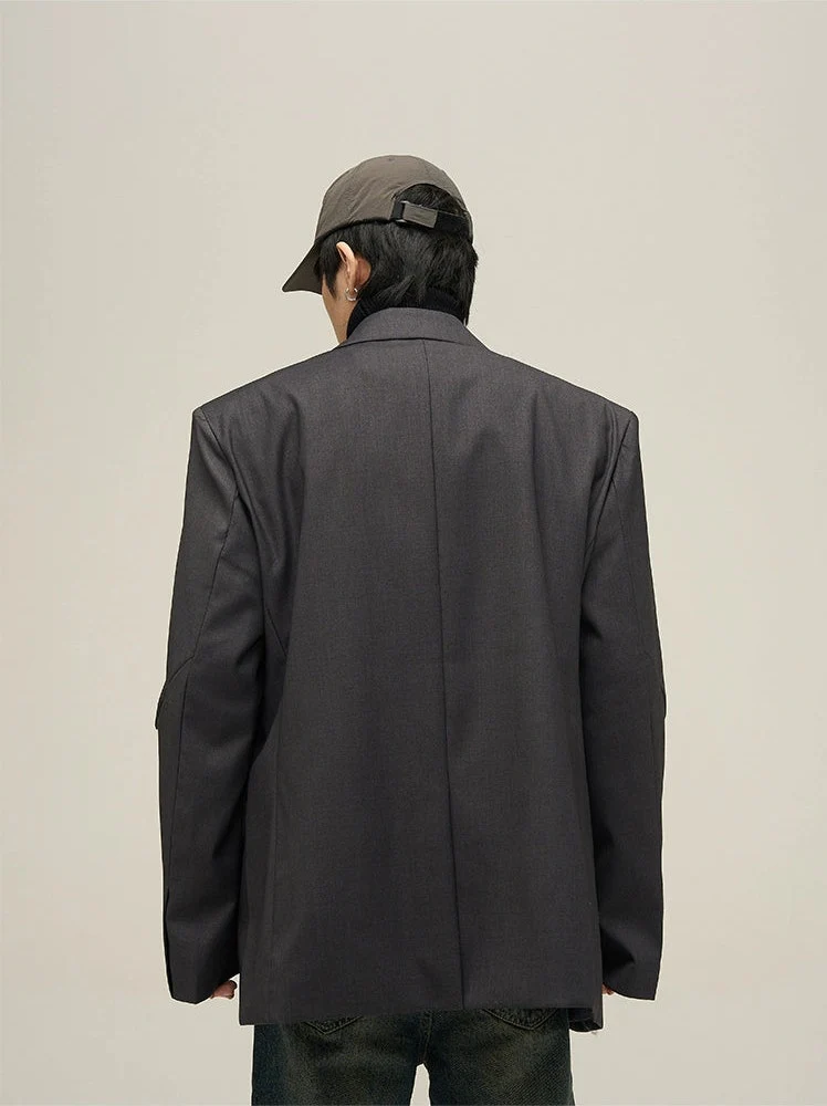 Oversized Notched Lapel Blazer with Structured Shoulders - Image 4