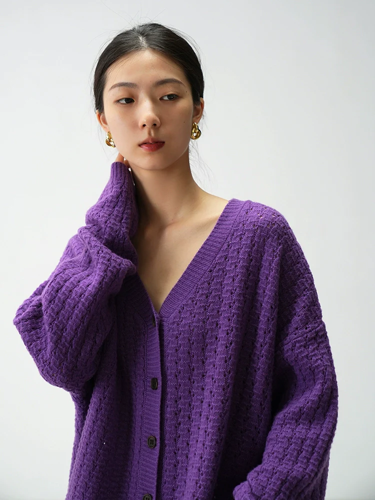 Oversized Open-Knit Button-Down Cardigan - Image 14
