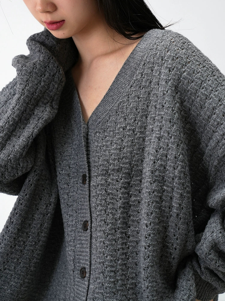 Oversized Open-Knit Button-Down Cardigan - Image 23
