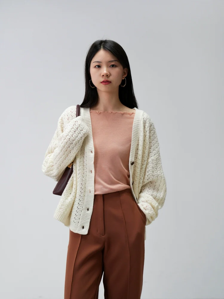 Oversized Open-Knit Button-Down Cardigan - Image 4