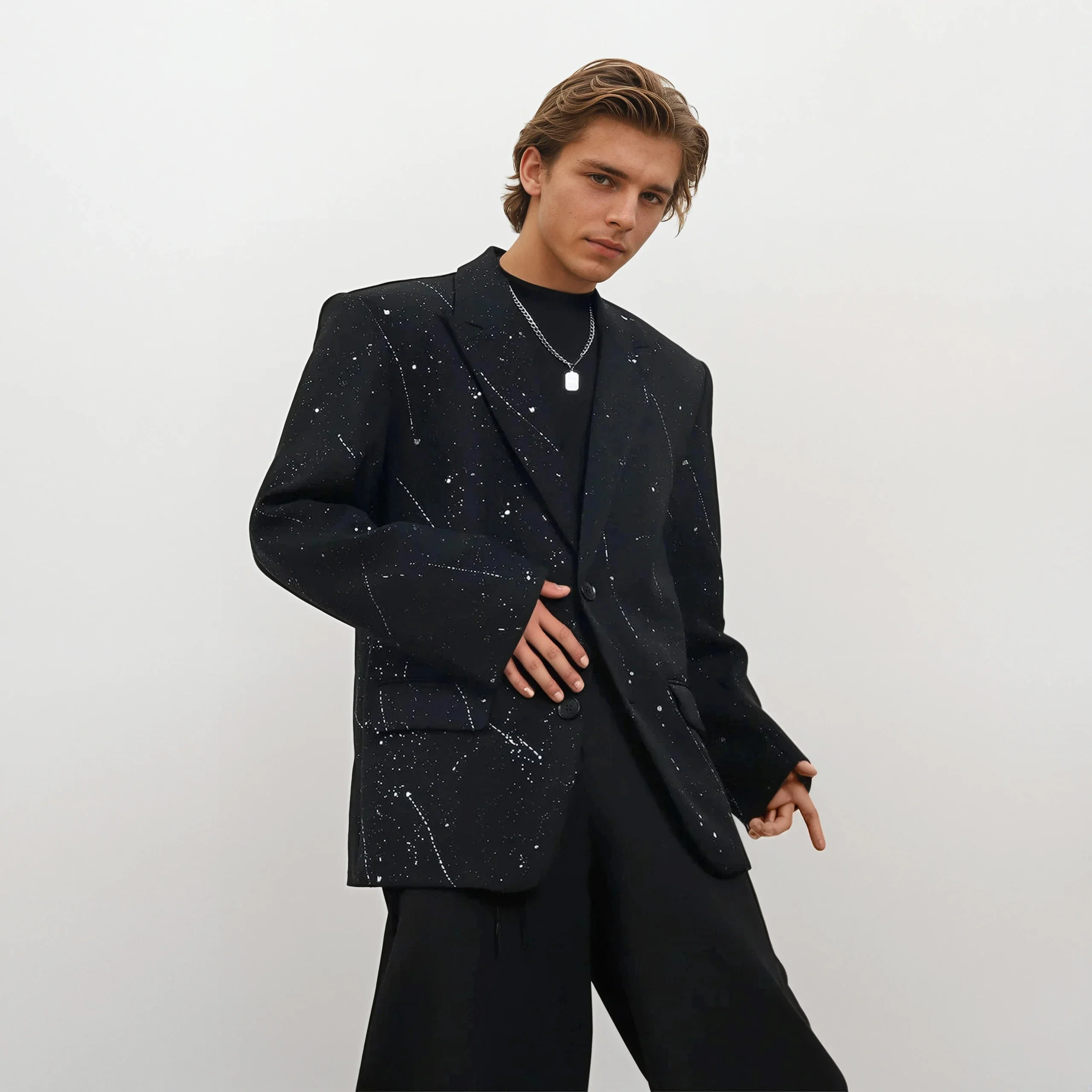 Oversized Paint Splatter Single Breasted Blazer with Wide Lapels - Image 3