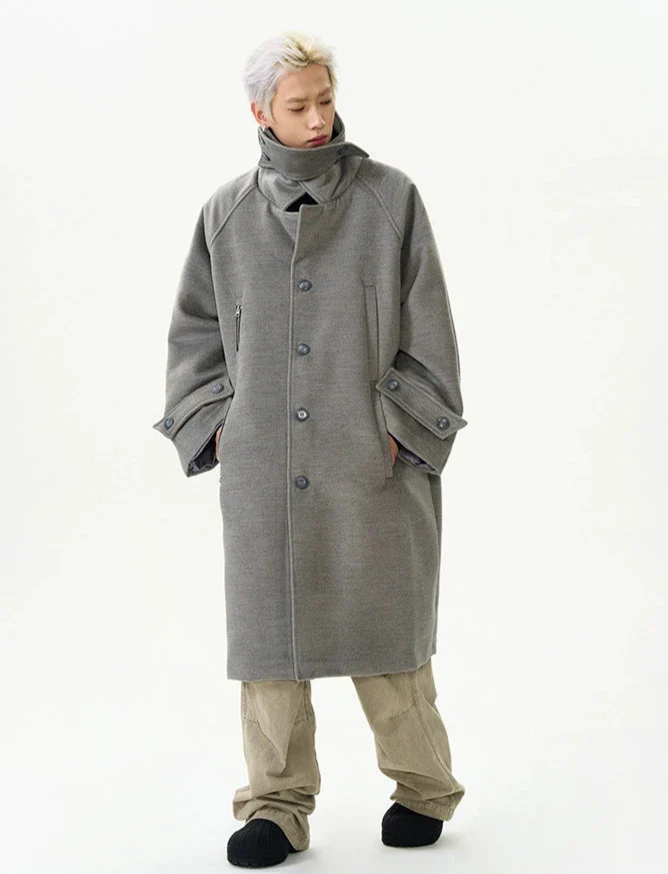 Oversized Panel-Layered Long Overcoat - Image 3