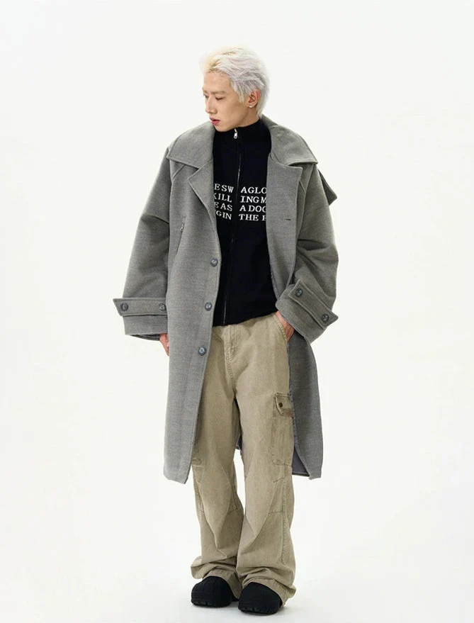 Oversized Panel-Layered Long Overcoat - Image 5