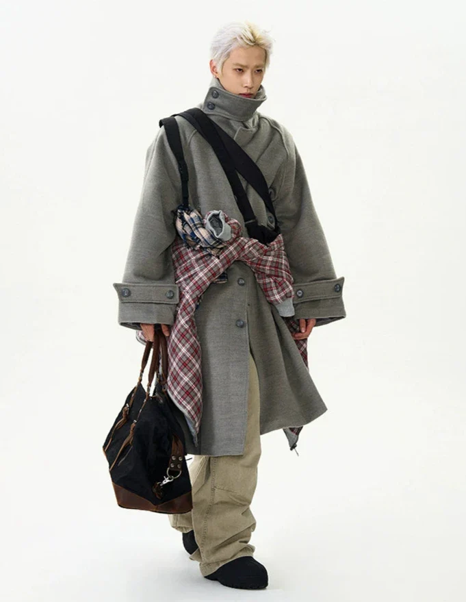 Oversized Panel-Layered Long Overcoat - Image 7
