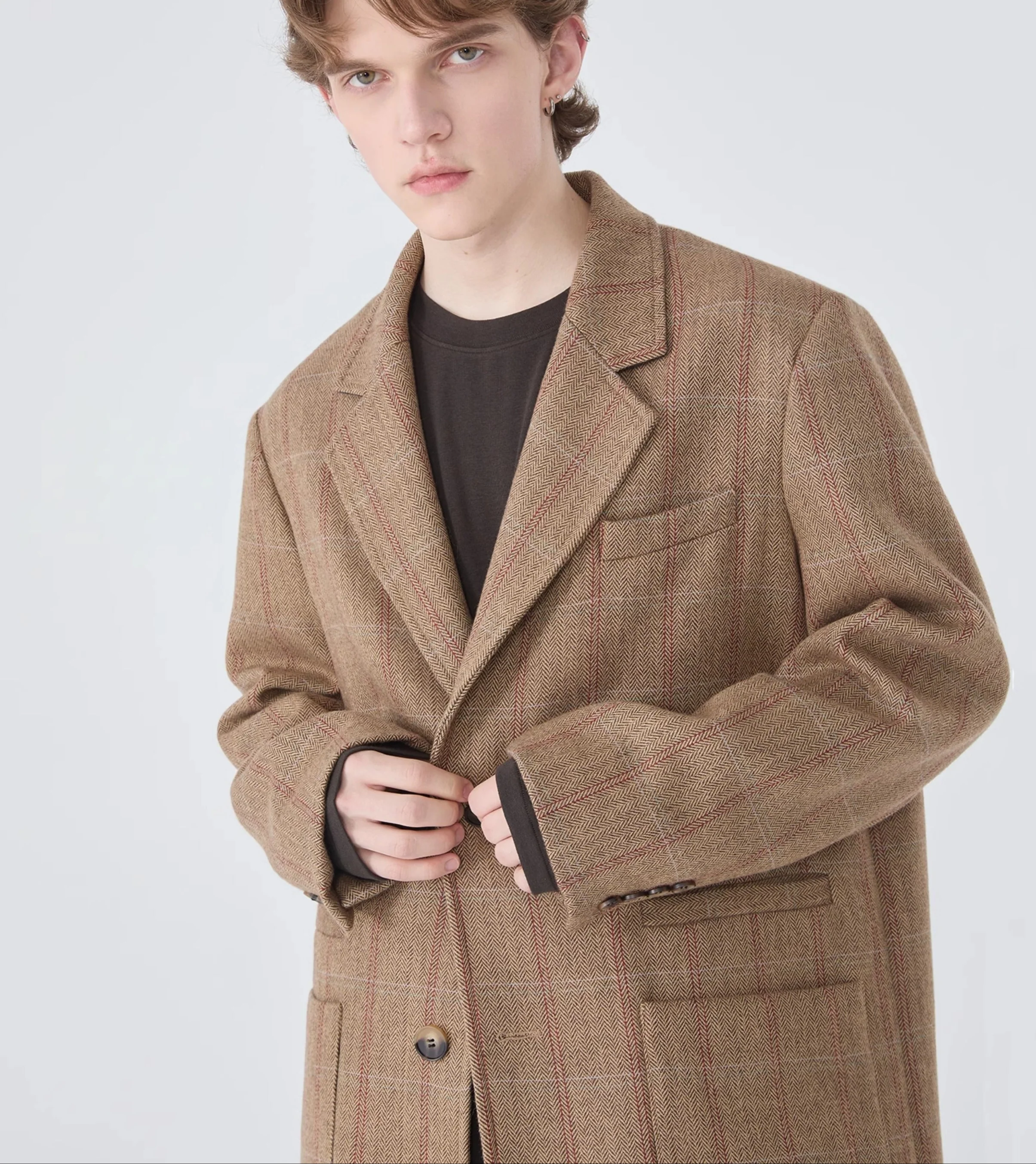 Oversized Plaid Blazer Single-Breasted Notched Lapel - Image 10