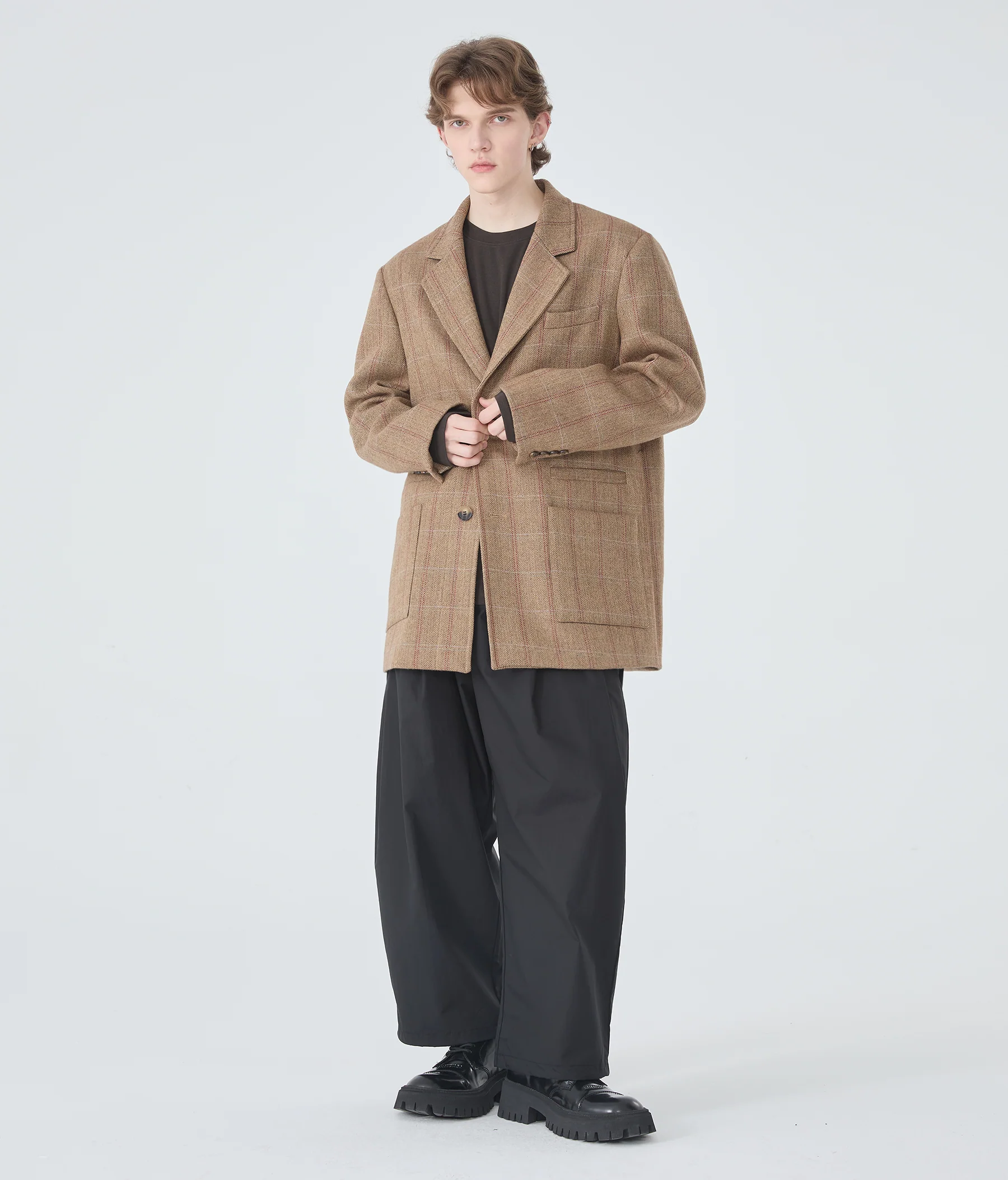 Oversized Plaid Blazer Single-Breasted Notched Lapel - Image 11