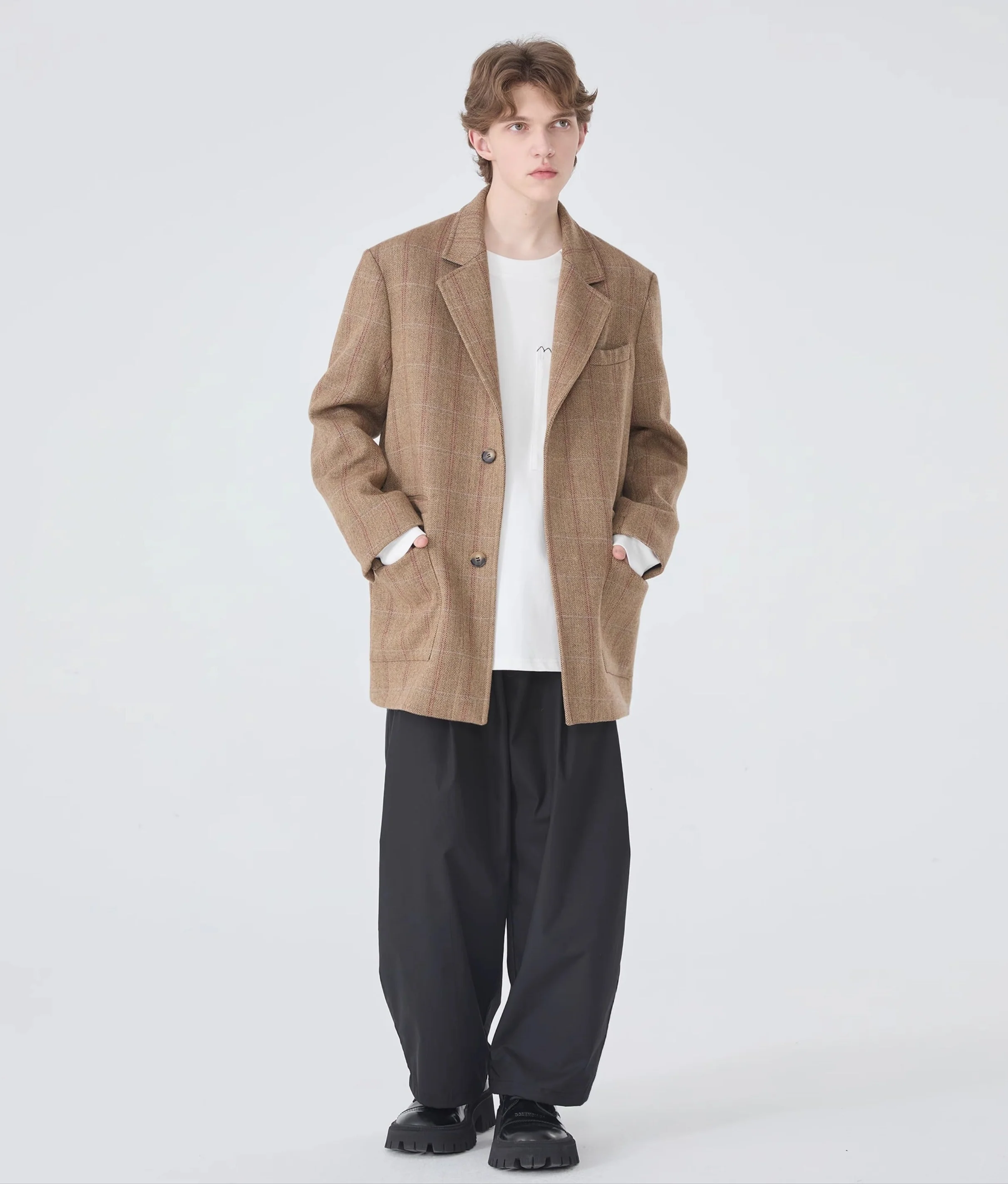 Oversized Plaid Blazer Single-Breasted Notched Lapel - Image 12