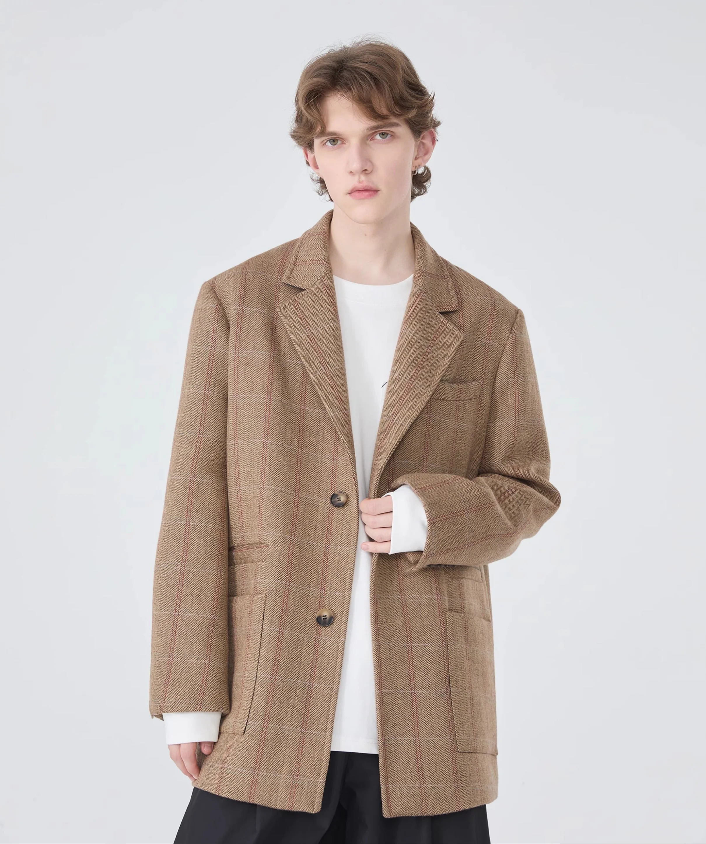 Oversized Plaid Blazer Single-Breasted Notched Lapel - Image 3
