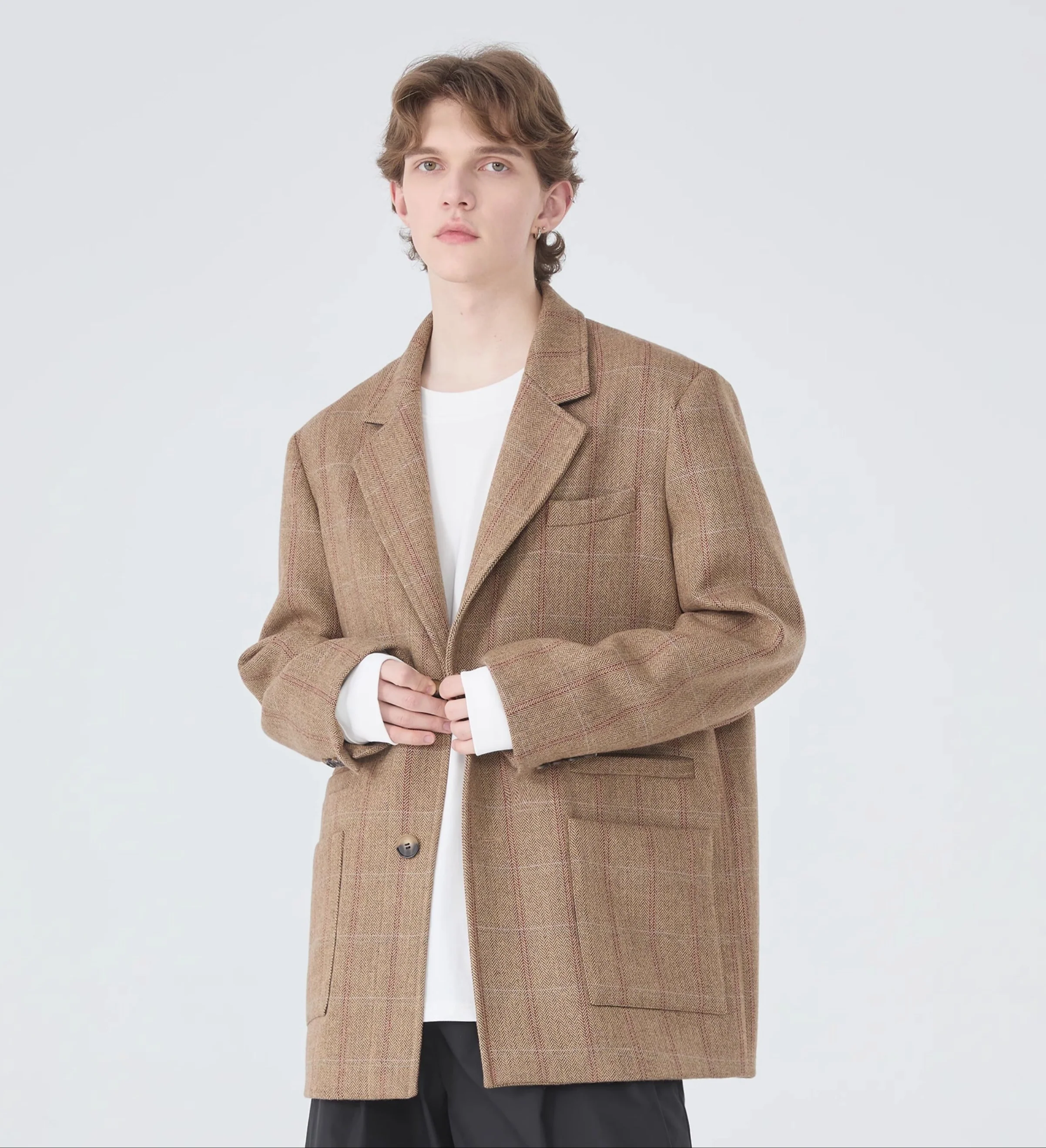 Oversized Plaid Blazer Single-Breasted Notched Lapel - Image 4