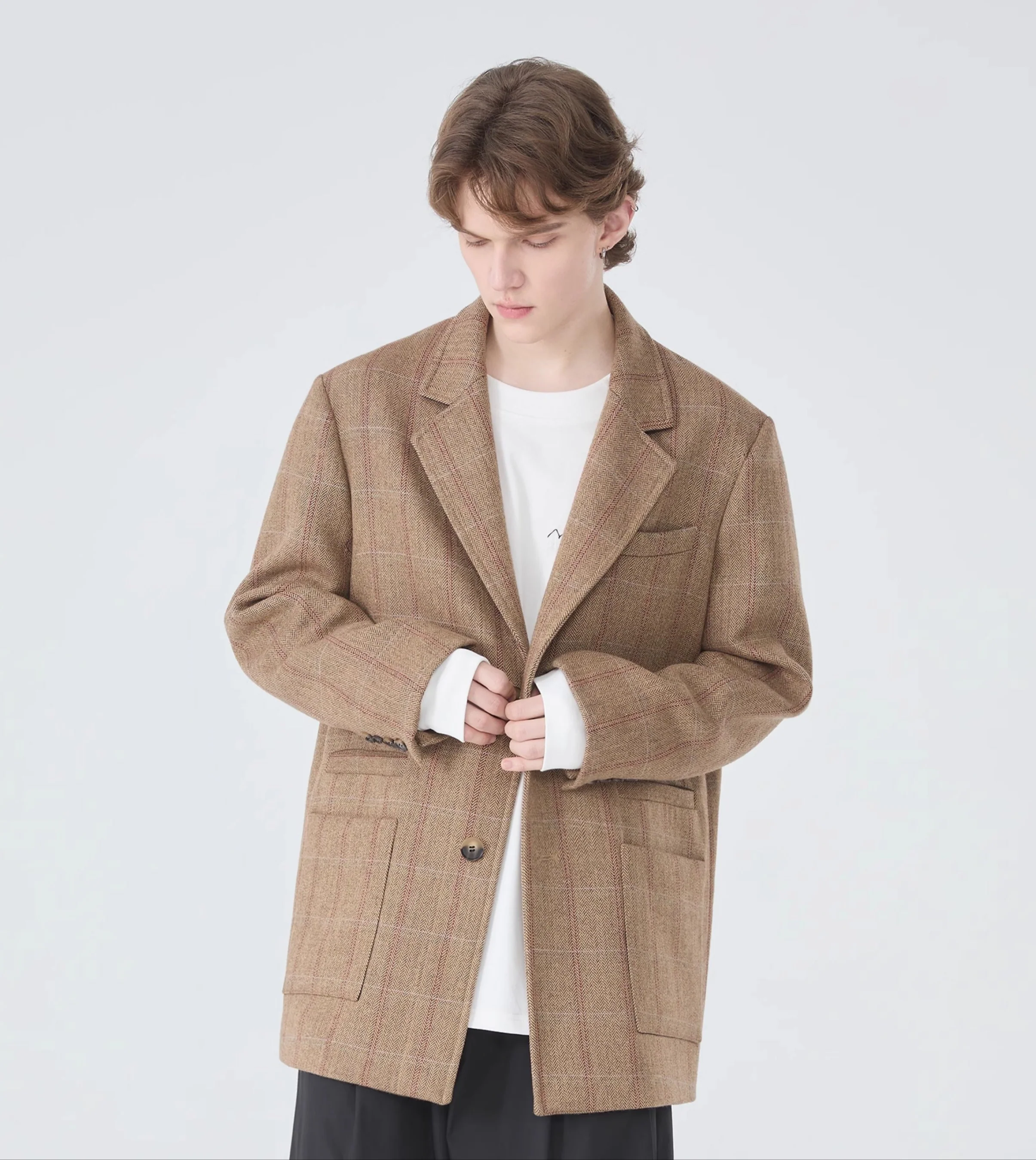 Oversized Plaid Blazer Single-Breasted Notched Lapel - Image 5