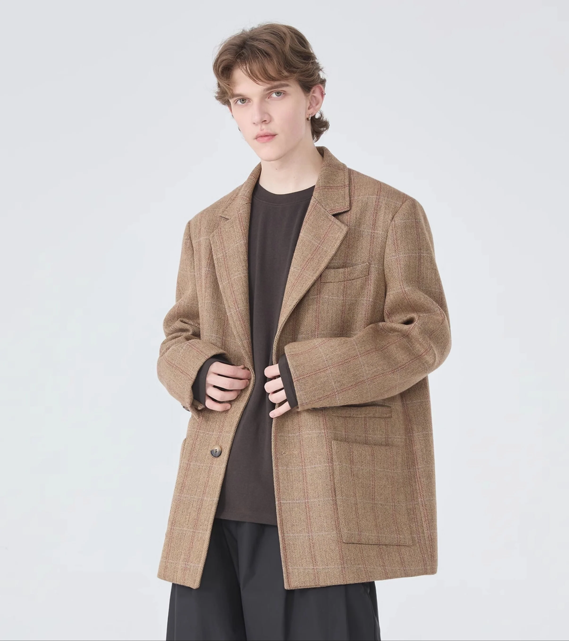 Oversized Plaid Blazer Single-Breasted Notched Lapel - Image 6