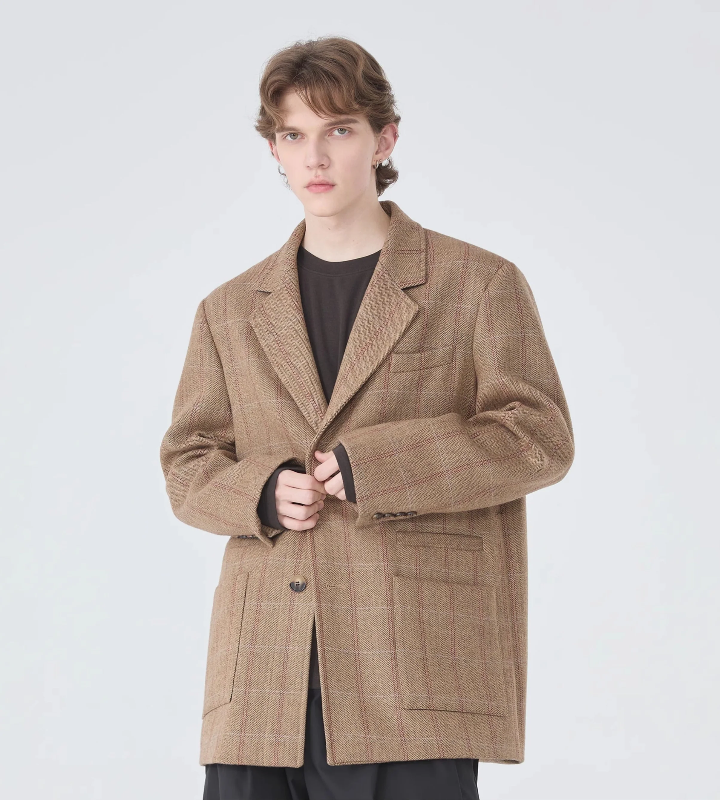 Oversized Plaid Blazer Single-Breasted Notched Lapel - Image 7