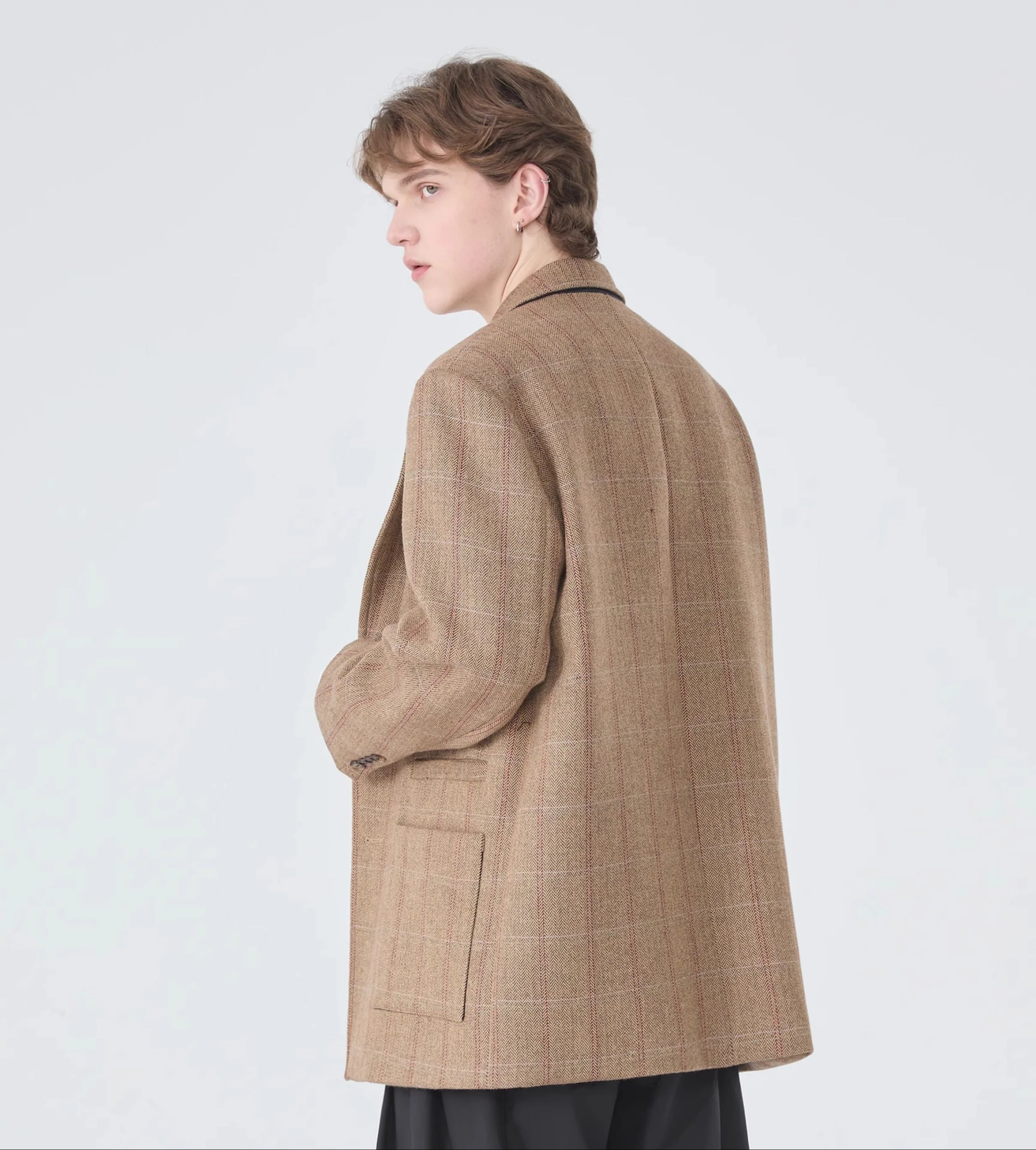Oversized Plaid Blazer Single-Breasted Notched Lapel - Image 8