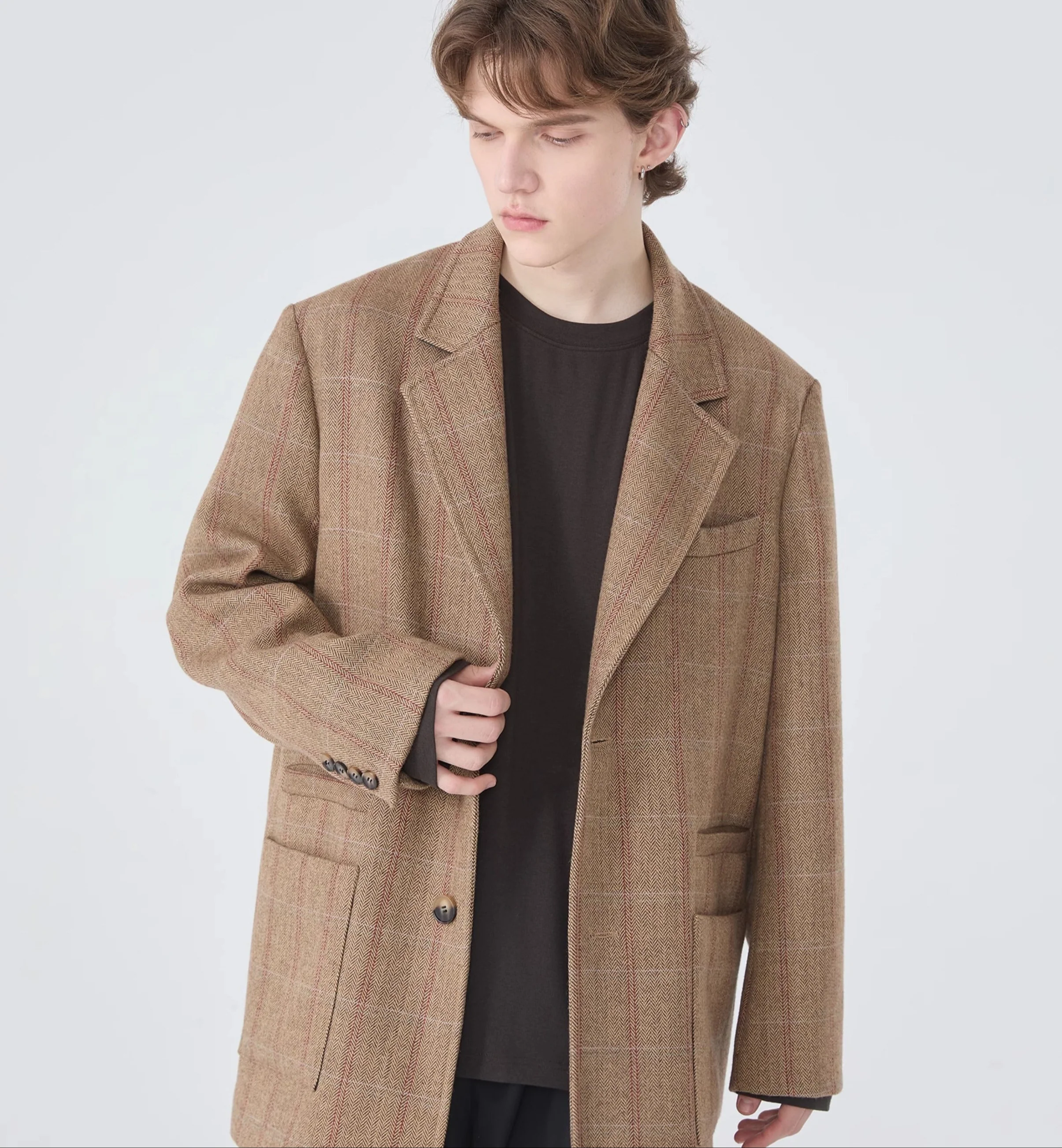 Oversized Plaid Blazer Single-Breasted Notched Lapel - Image 9