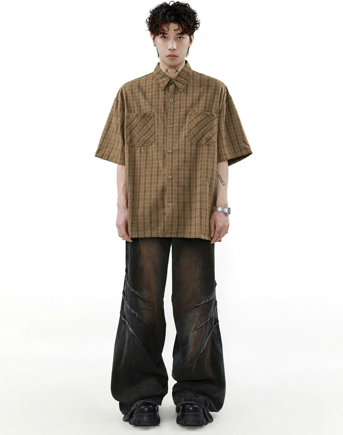 Oversized Plaid Button-Up Shirt - Image 4