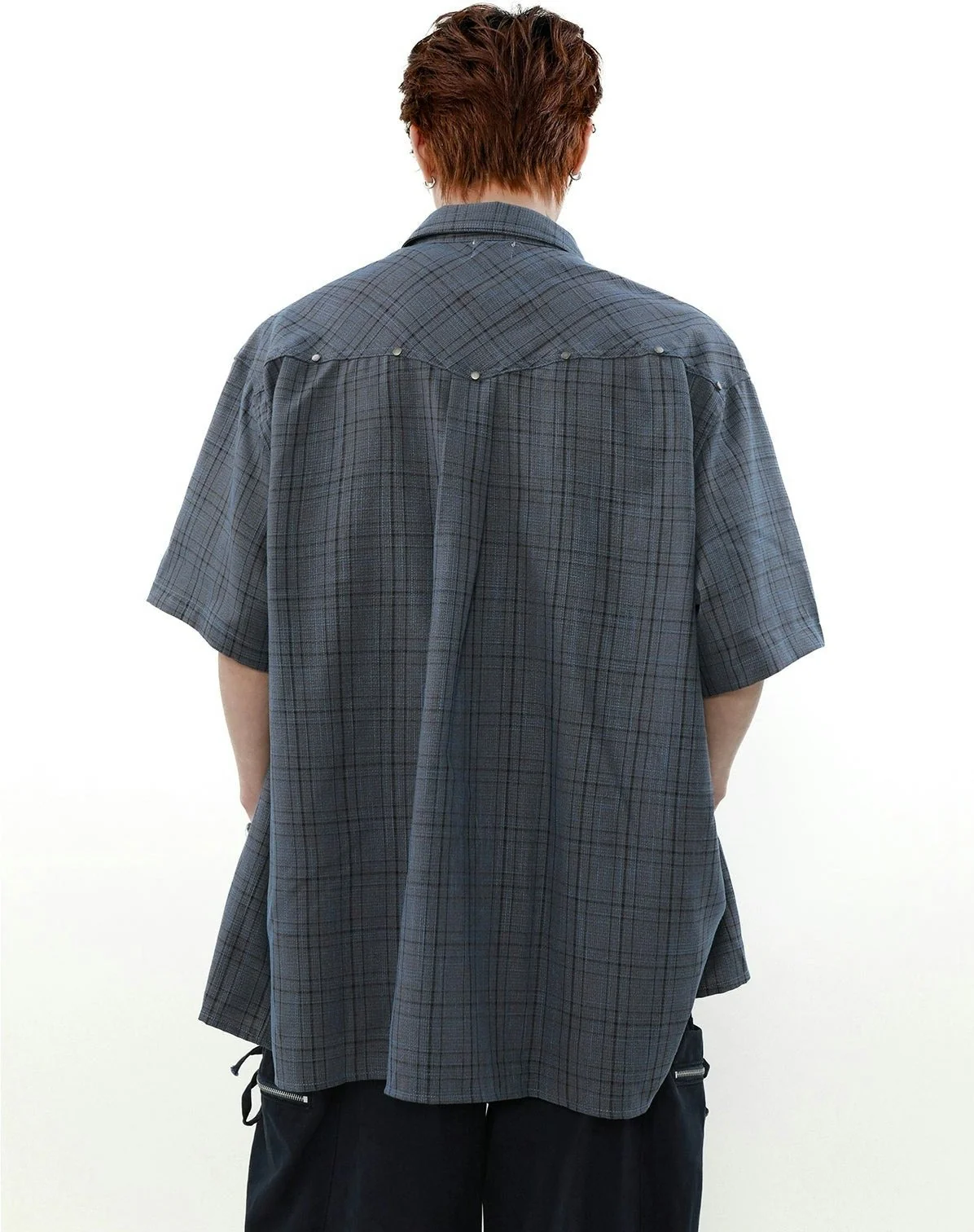 Oversized Plaid Button-Up Short Sleeve Shirt - Image 10
