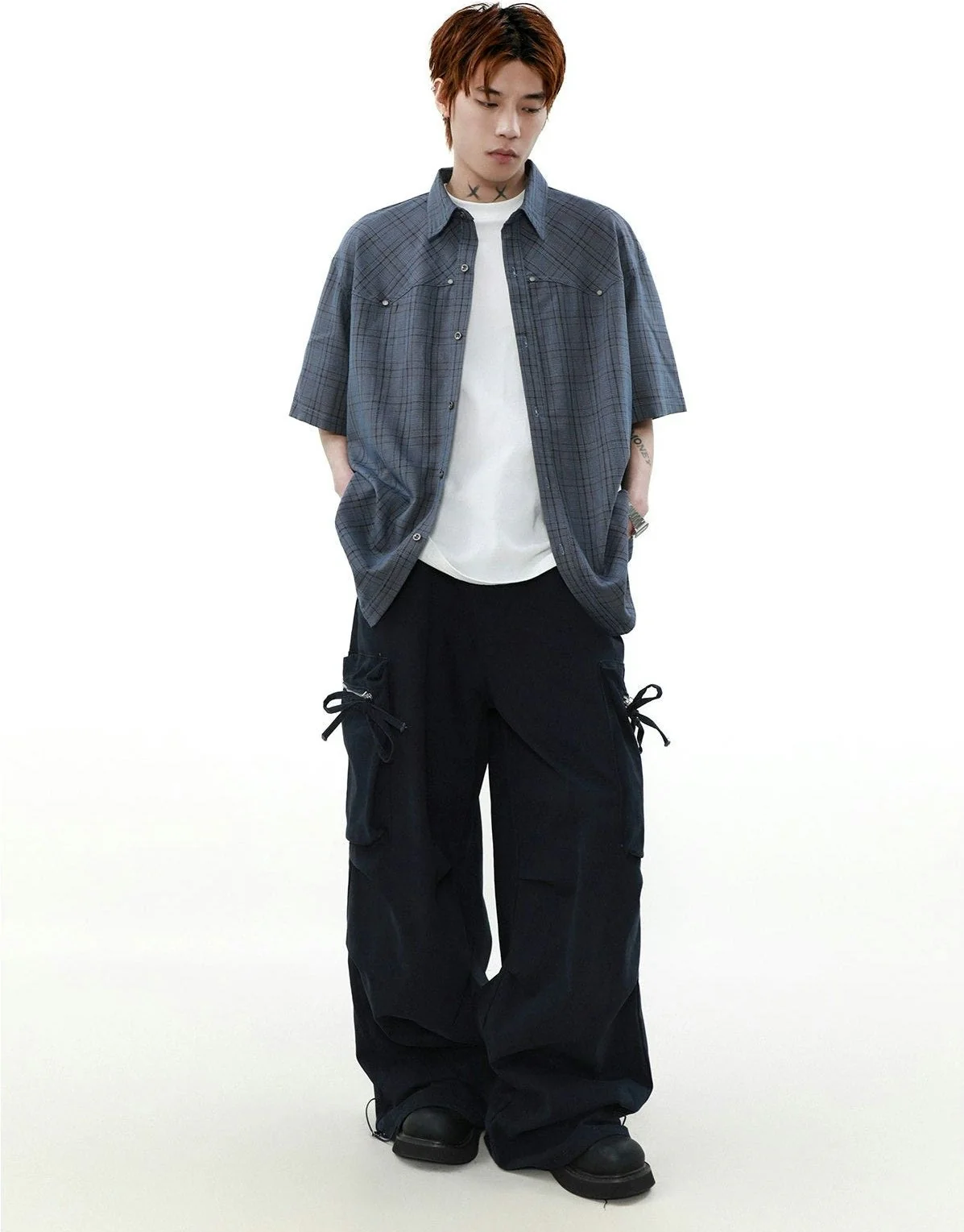 Oversized Plaid Button-Up Short Sleeve Shirt - Image 12