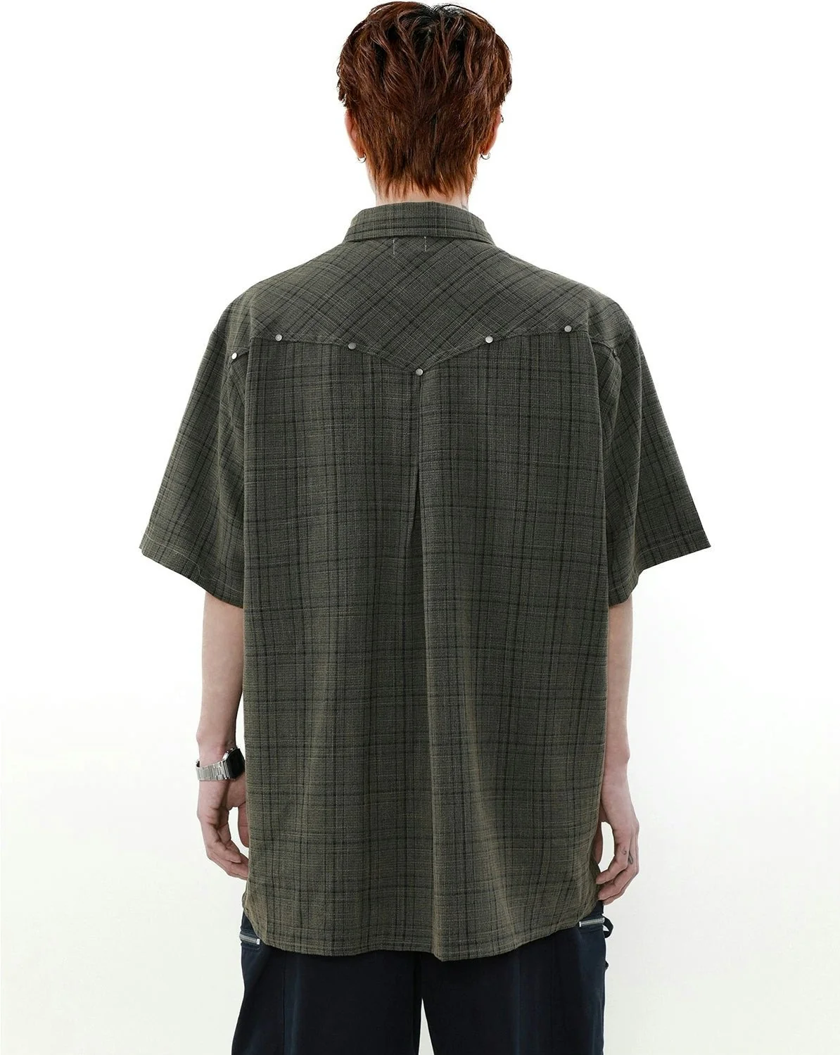 Oversized Plaid Button-Up Short Sleeve Shirt - Image 5