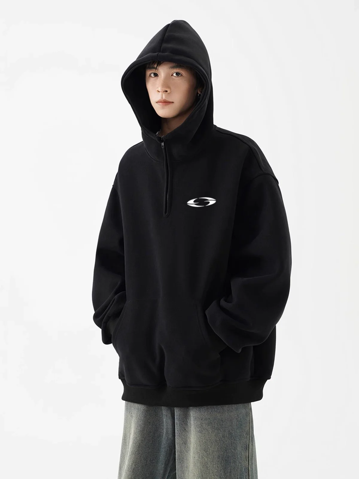 Oversized Pullover Logo-Print Hoodie with Kangaroo Pocket - Image 7