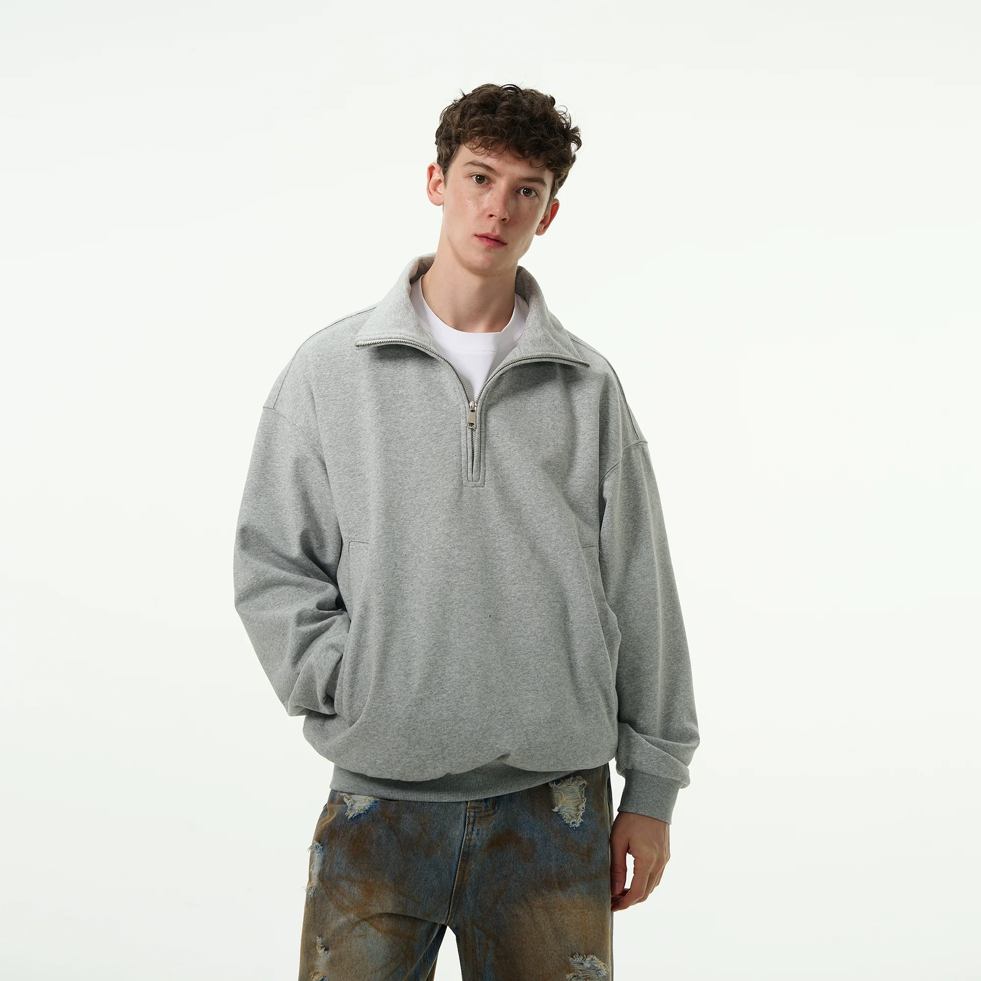Oversized Quarter-Zip Drop Shoulder Sweatshirt - Image 3