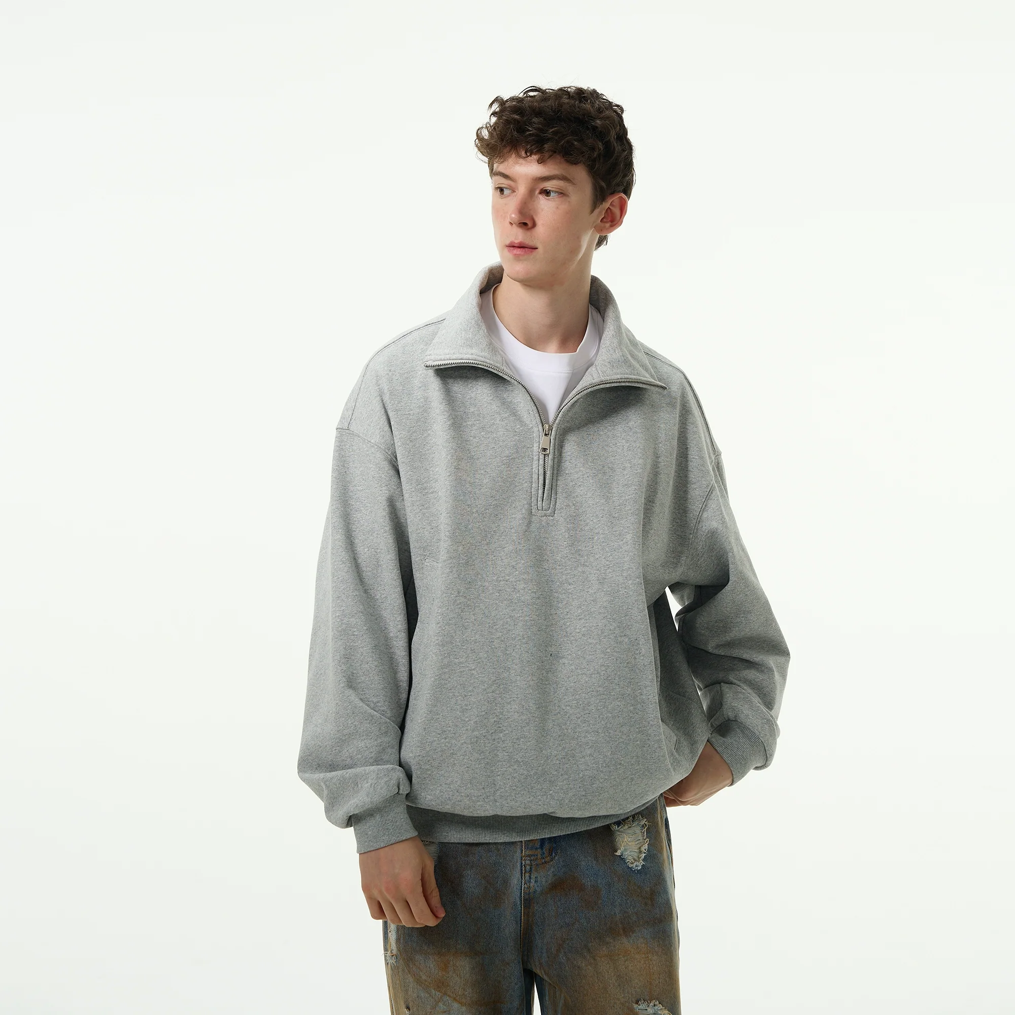 Oversized Quarter-Zip Drop Shoulder Sweatshirt - Image 4