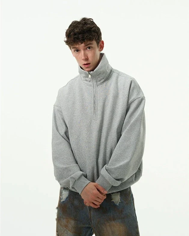 Oversized Quarter-Zip Drop Shoulder Sweatshirt - Image 5