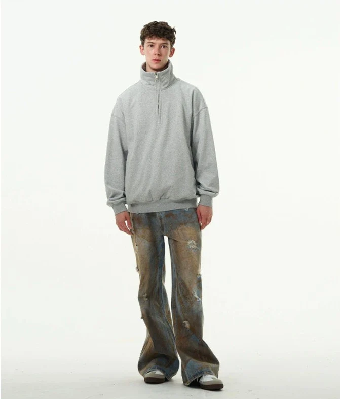 Oversized Quarter-Zip Drop Shoulder Sweatshirt - Image 8
