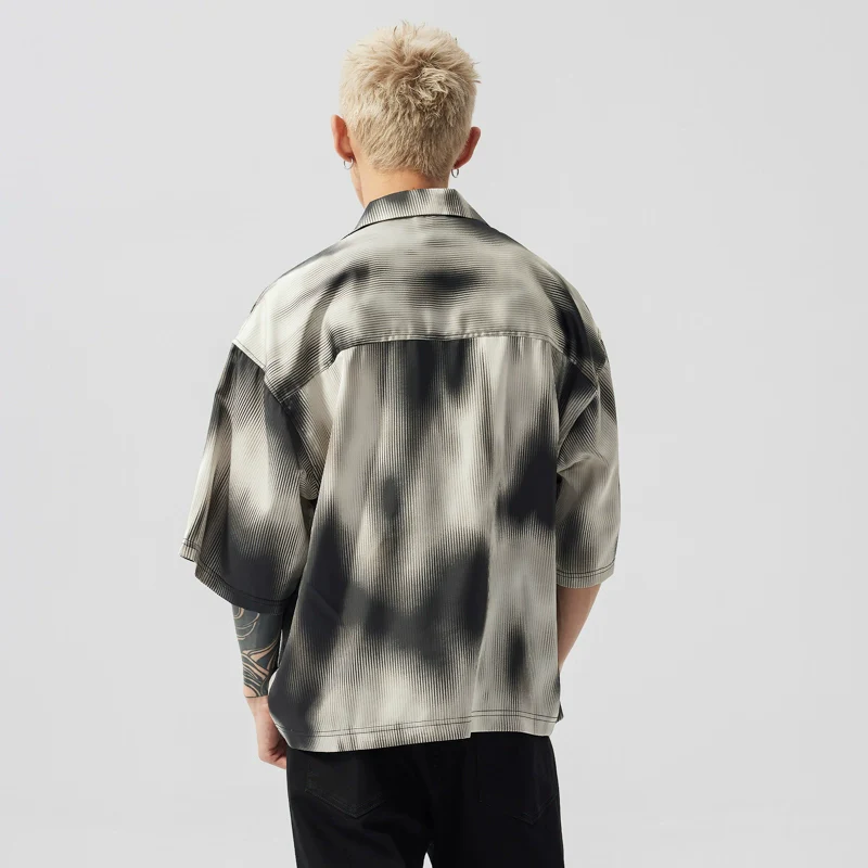 Oversized Ribbed-Effect Tie-Dye Button-Up Shirt - Image 3