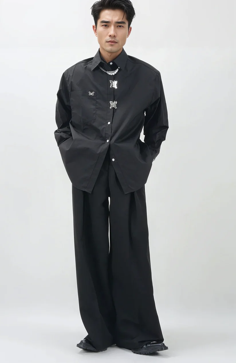 Oversized Shirt with Metallic Brooch Accents - Image 4