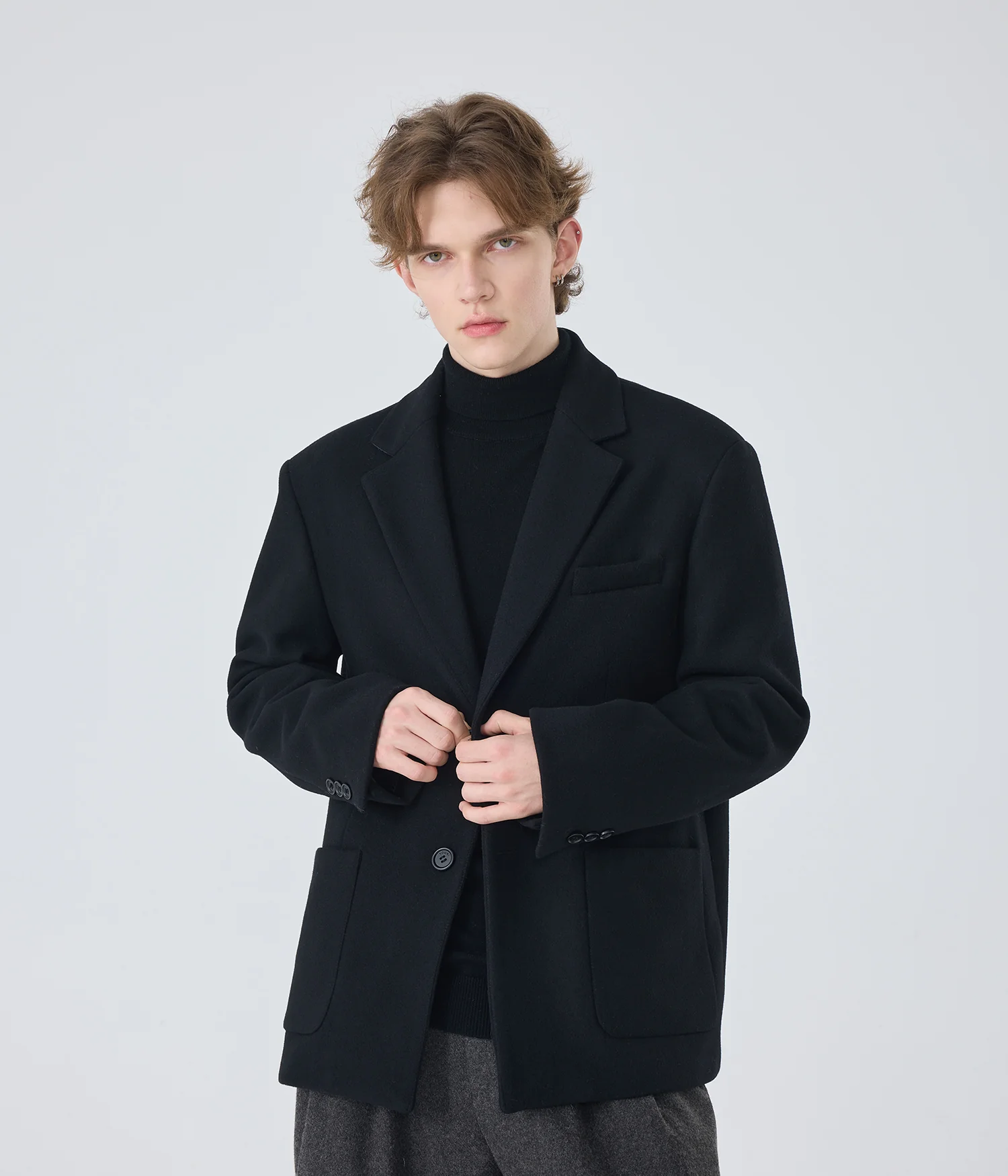 Oversized Single-Breasted Blazer Jacket with Structured Notched Lapel - Image 5