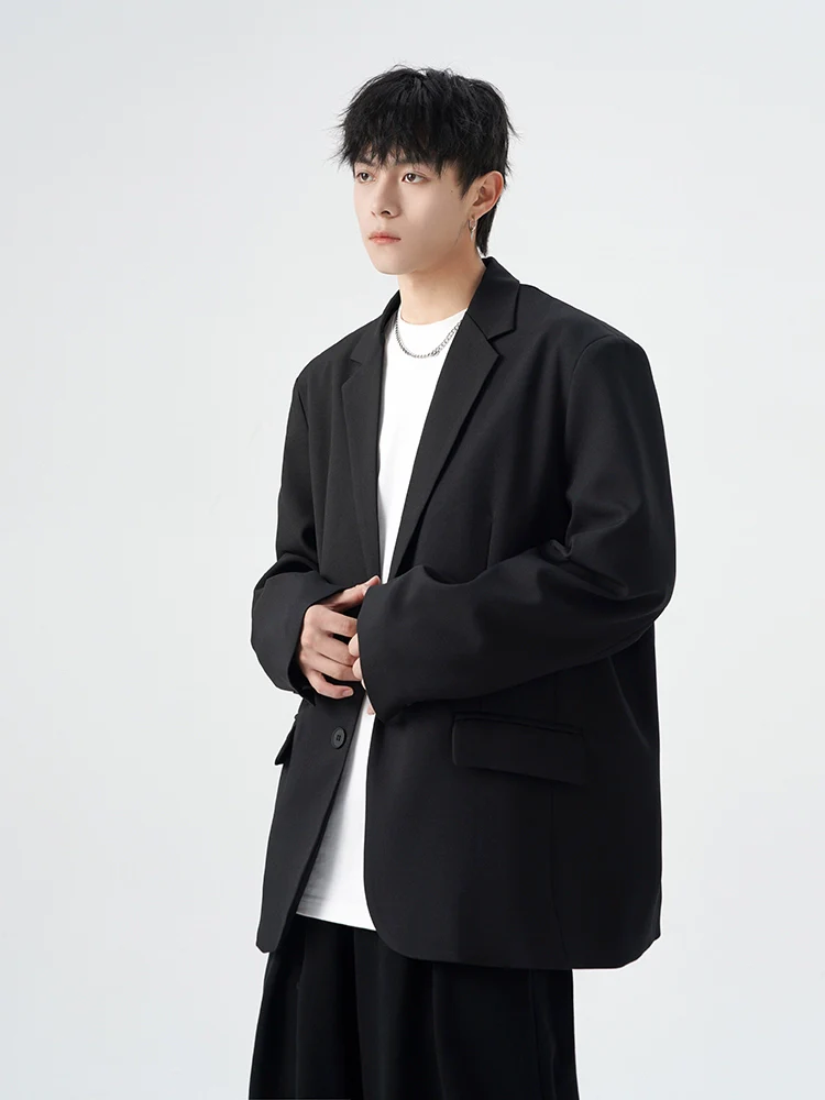 Oversized Single-Breasted Pleated Blazer with Notch Lapel - Image 2
