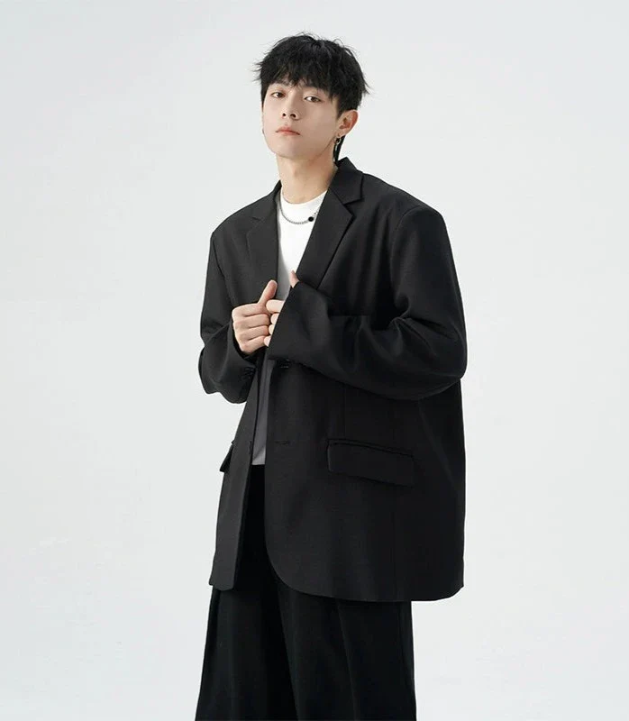Oversized Single-Breasted Pleated Blazer with Notch Lapel - Image 4