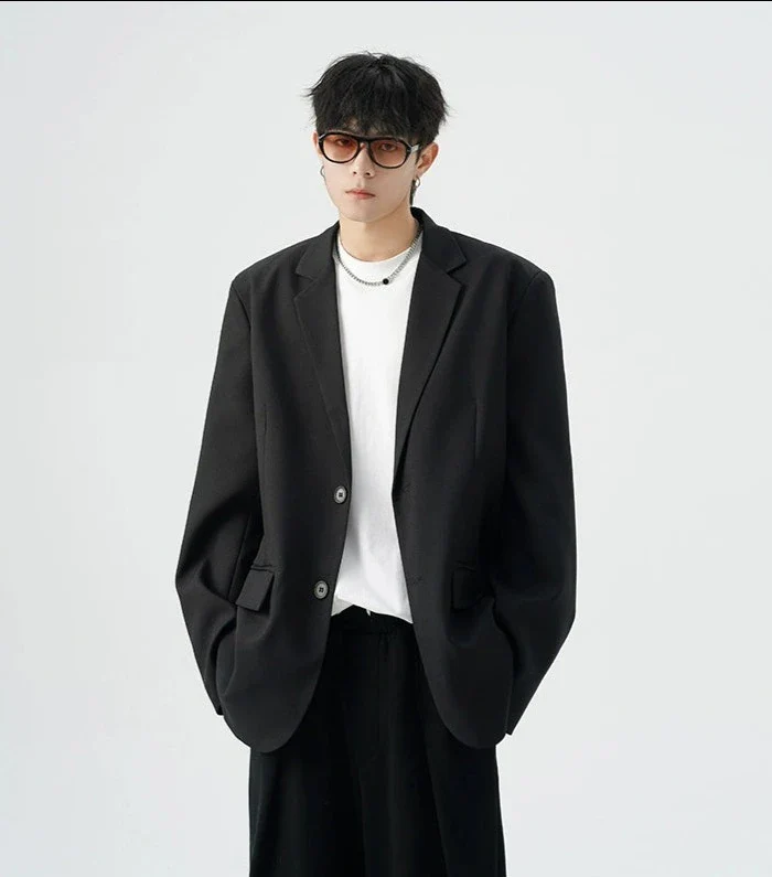 Oversized Single-Breasted Pleated Blazer with Notch Lapel - Image 5