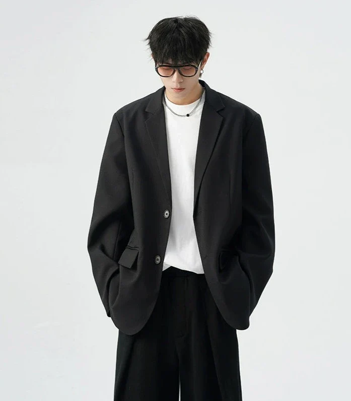 Oversized Single-Breasted Pleated Blazer with Notch Lapel - Image 7